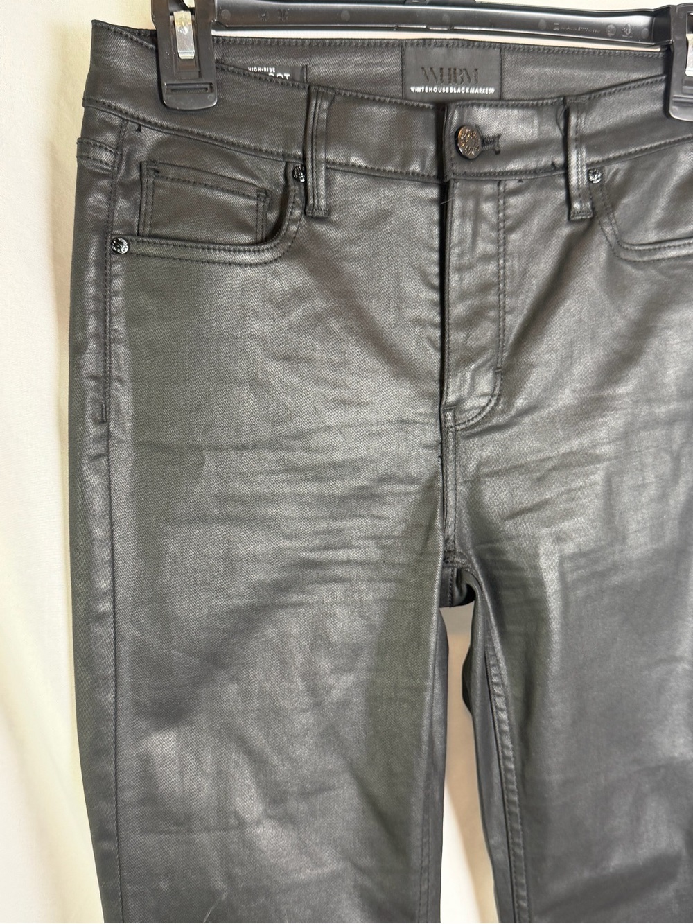 WHBM Black High Rise Bootcut Jeans Pants Size 2 Faux Leather Look - Picture 5 of 11
